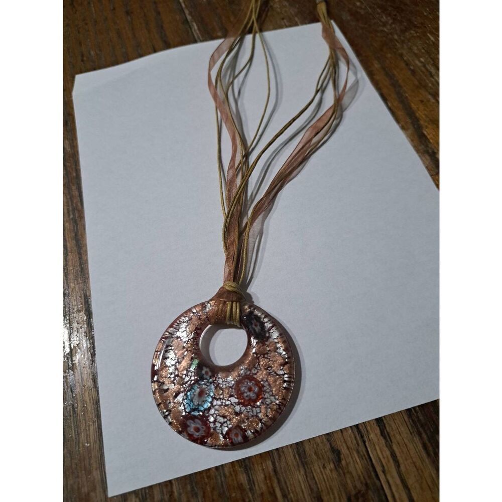 Handcrafted Funky Boho Retro Vintage Glass Flower Pendant Art Glass Necklace